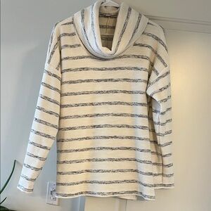 LOFT Cream and Gray Striped Turtleneck Sweater